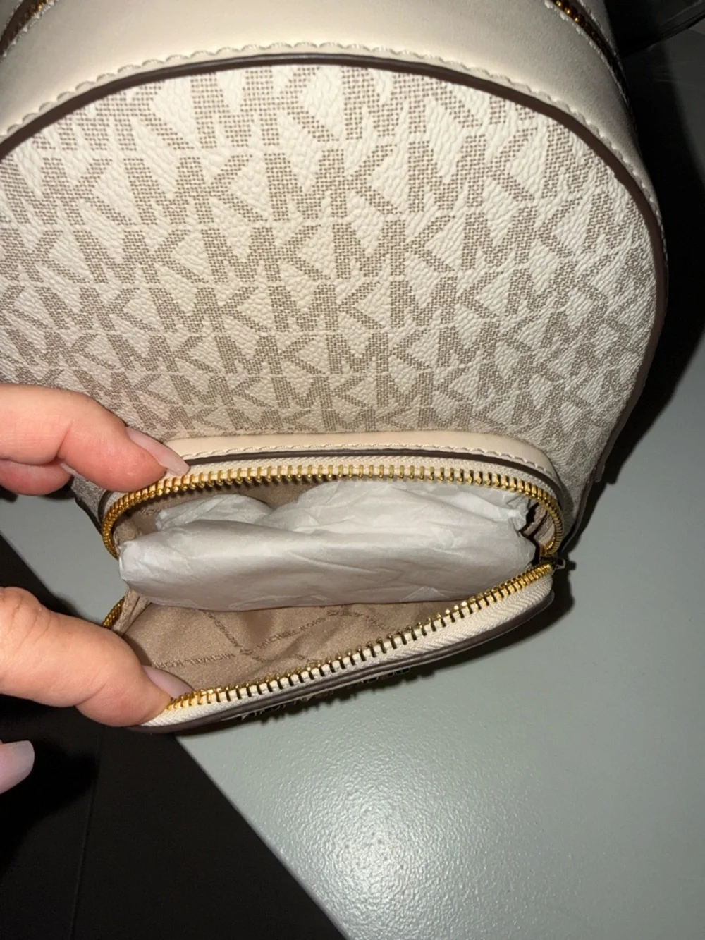 Michael Kors White MK Logo Mini Backpack with Gold Hardware - Picture 7 of 7